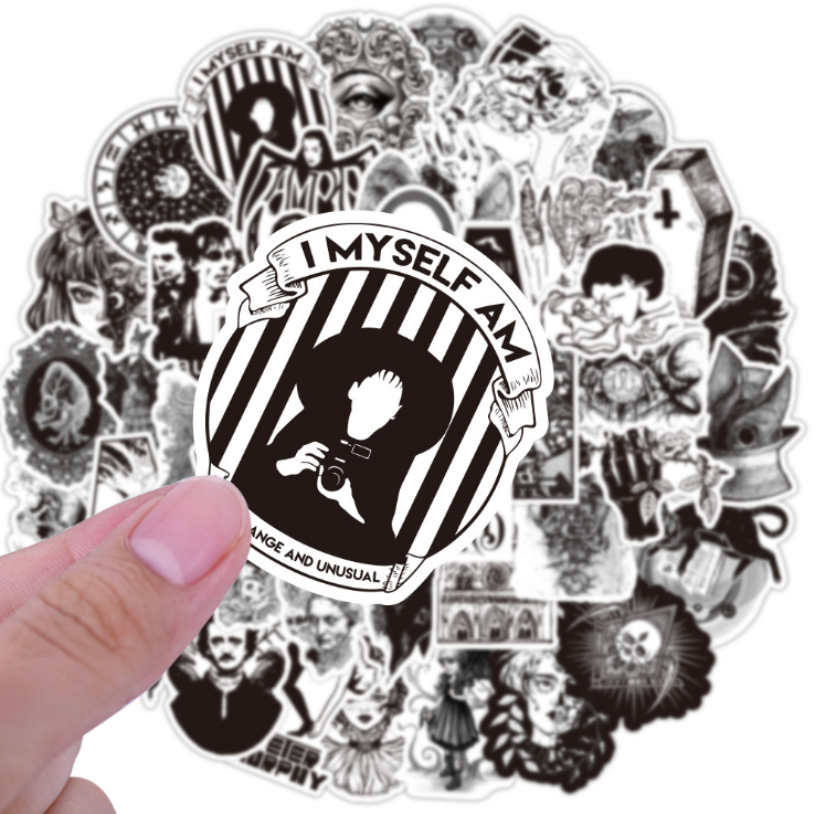 50 PIECES WATERPROOF STICKERS (BLACK AND WHITE)